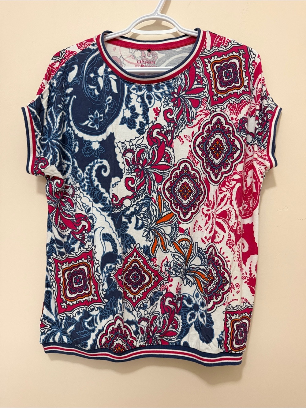 Short Sleeve Printed Tee - Pink & Navy - Olsenboye